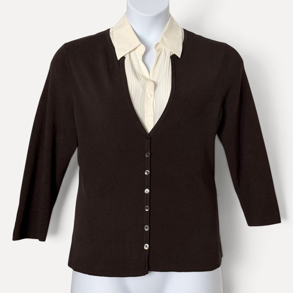 Talbots Cardigan XL Chocolate Brown Vintage 90s Minimalist Button Front Sweater